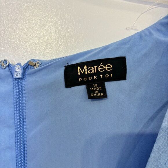 Maree Pour Toi Linen Crepe Stretch Cropped Half Sleeve Belted Blue Jumpsuit 18 - Picture 4 of 9